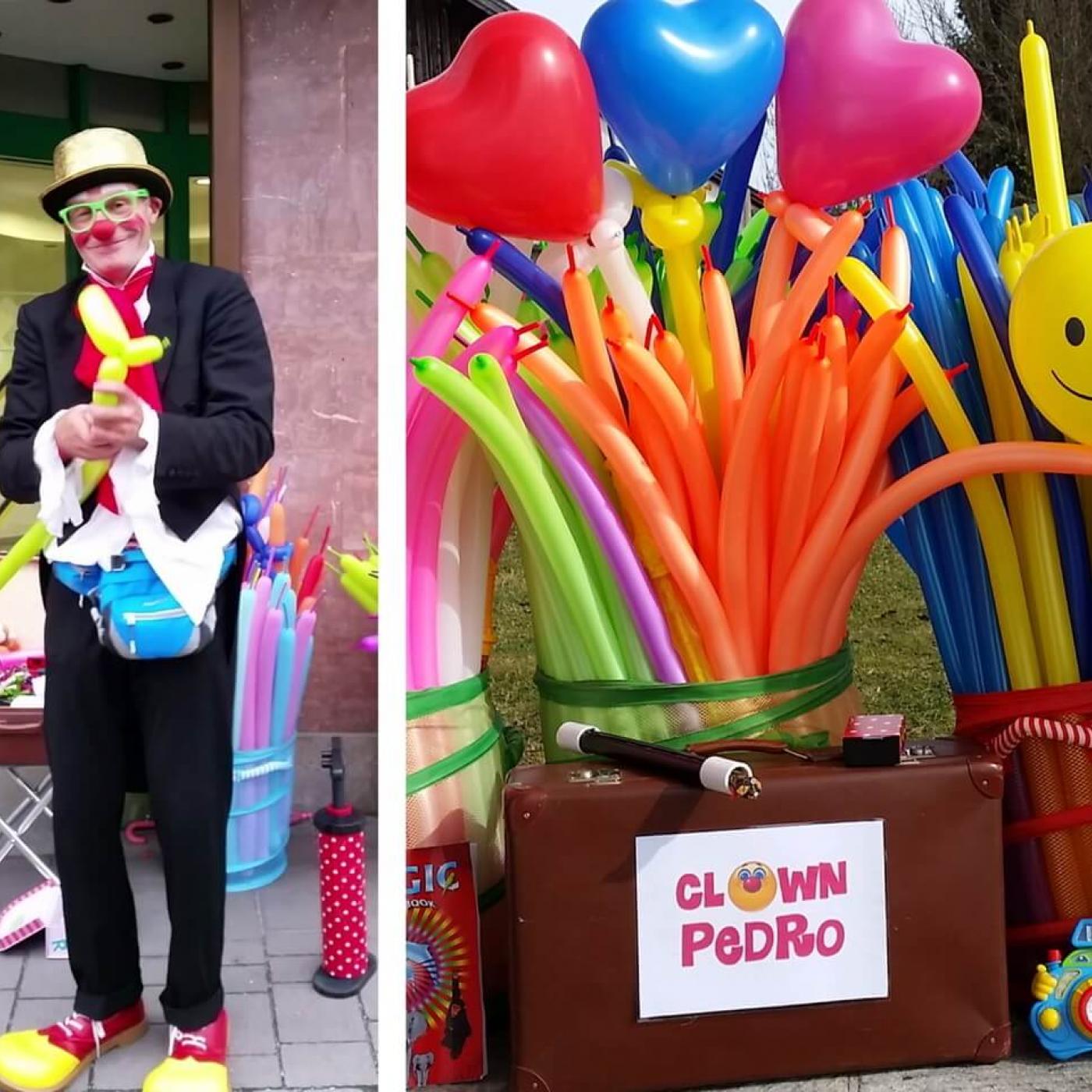 Clown Pedro Zaubershow für Kindergeburtstage mit Ballontieren und viel Spaß und Lachen.