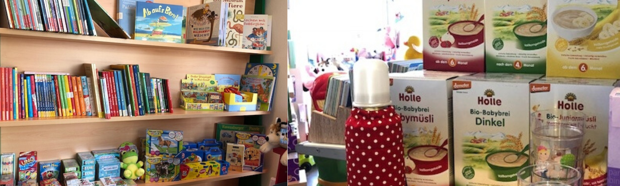 Babynahrung und Bücher gibt´s bei Naturprodukte Staltner.